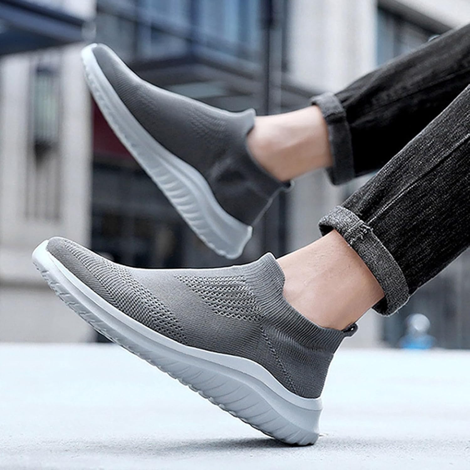 Мужские кроссовки IWIHMIV Slip On для ходьбы, тенниса и бега, легкие, дышащие, повседневные и для тренировок, серый — фото 2