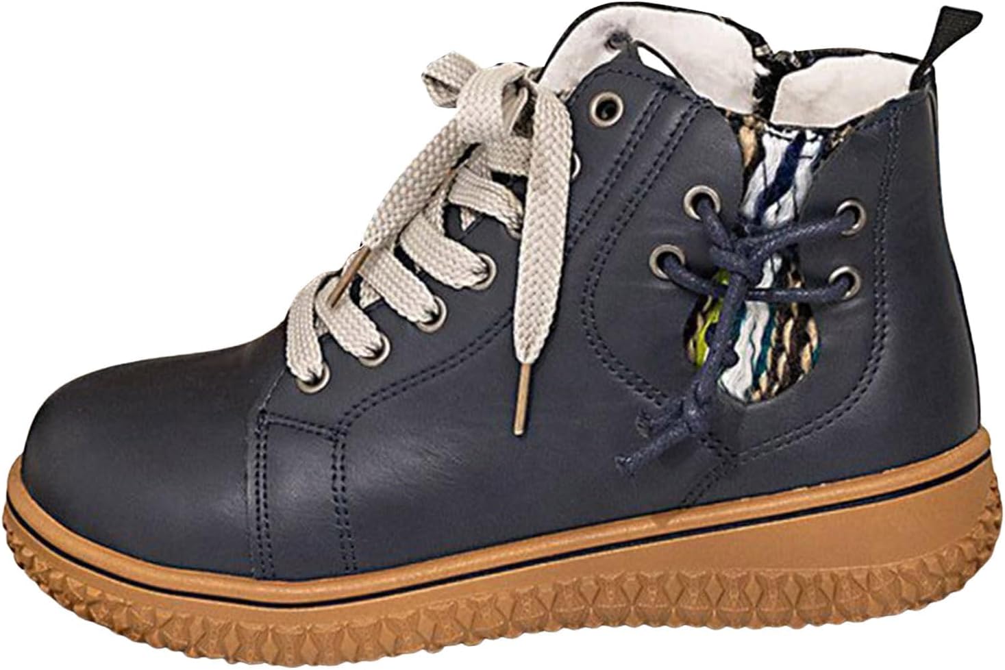 

Женские кожаные ботильоны на шнуровке с меховой подкладкой, противоскользящие, с круглым носком, платформой, боевые ботинки, удобная поддержка стопы, боковая молния, плоские кроссовки Baxtayel, темно-синий