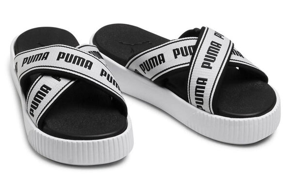 Тапочки platform slide tape slippers for black/white Puma, черный — фото 3