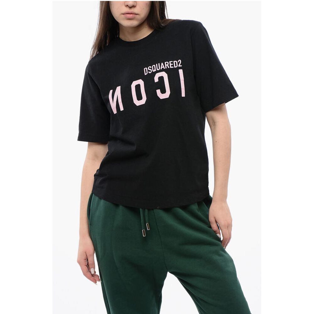 

Футболка из хлопка с круглым вырезом и принтом-логотипом Dsquared2, Black