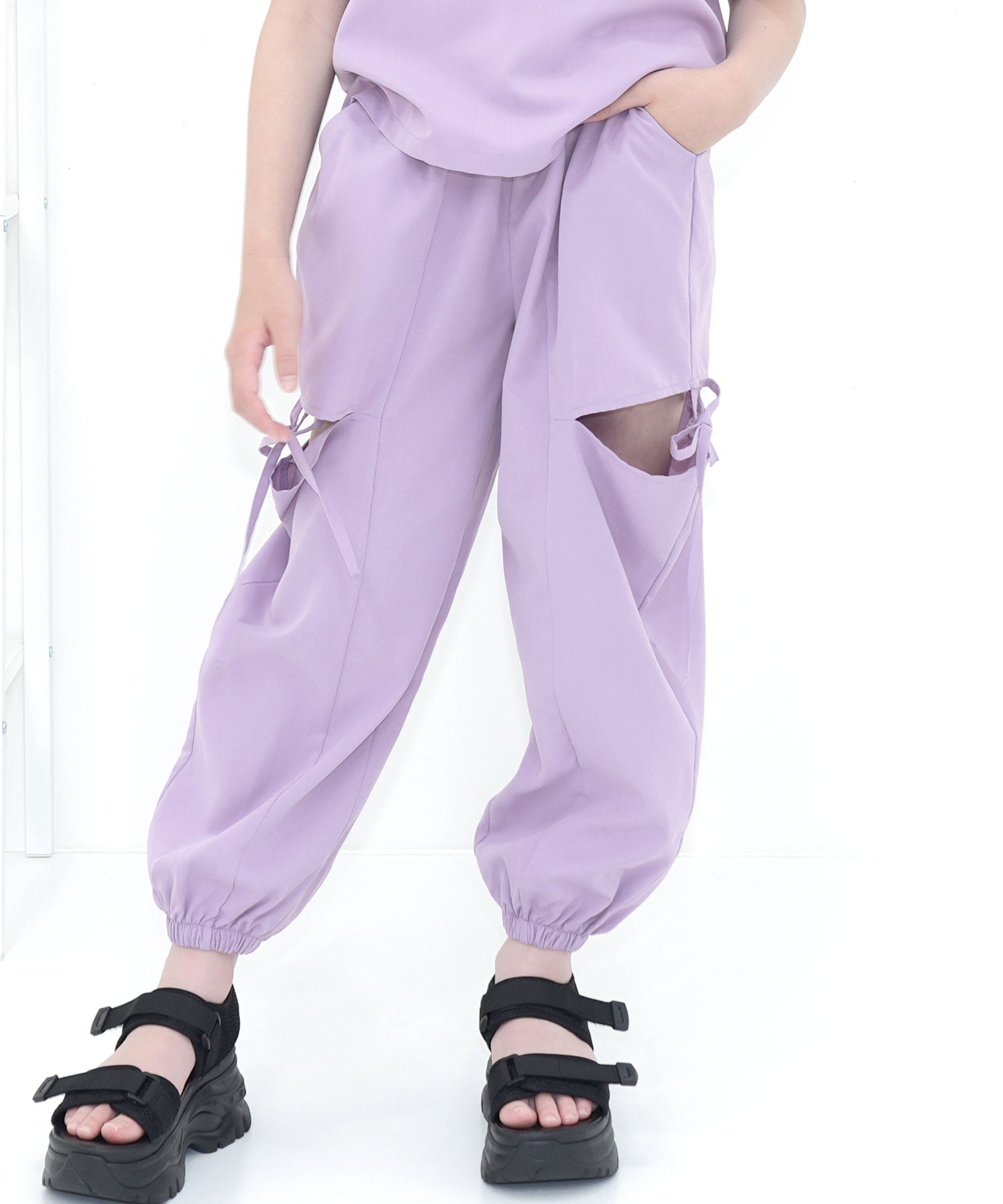 Брюки-карго Bee с лентой и карманами, детская одежда для девочек Bee, Lavender x Cutout