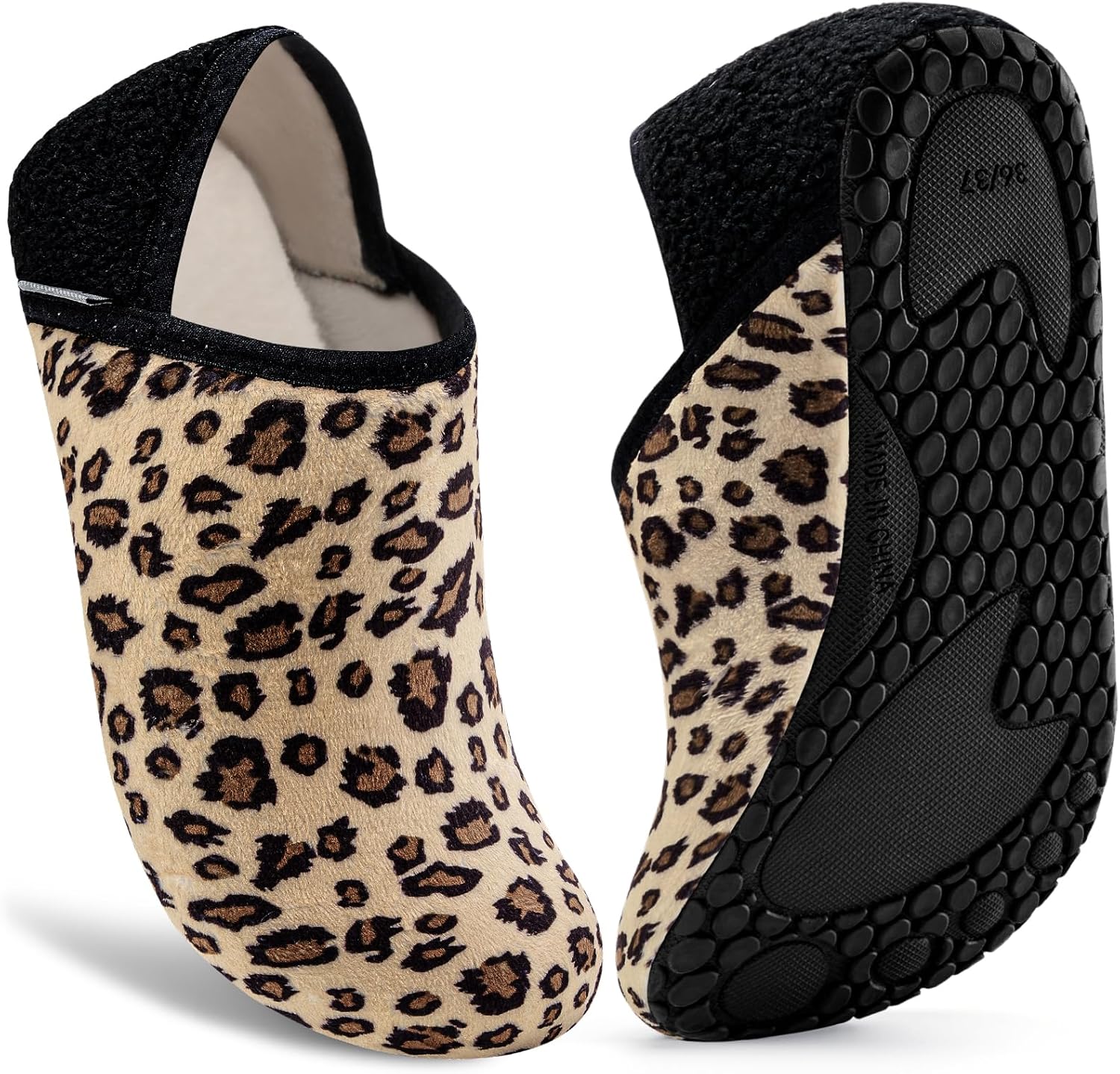 

Домашние тапочки VIFUUR для женщин и мужчин, носки-тапочки для дома, уютные пушистые тапочки, подходящие для спальни и путешествий, Leopard