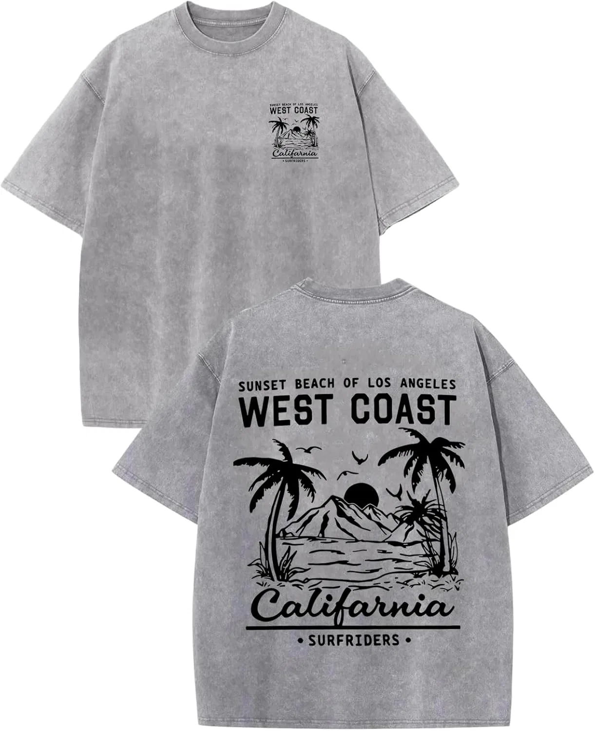 Футболка California West Coast с принтом пальмы и эффектом кислотной стирки Generic, темно-серый