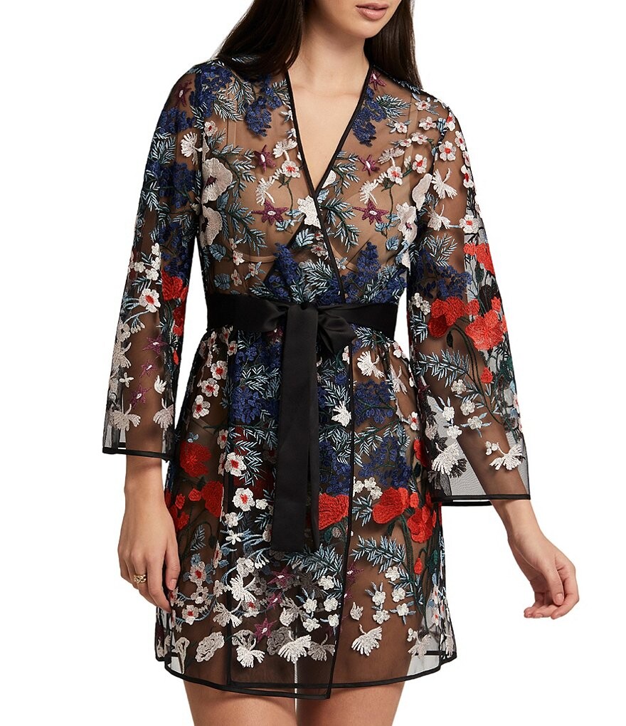 

Халат с запахом и длинными рукавами Rya Collection Georgia, цветочной вышивкой, цветочный