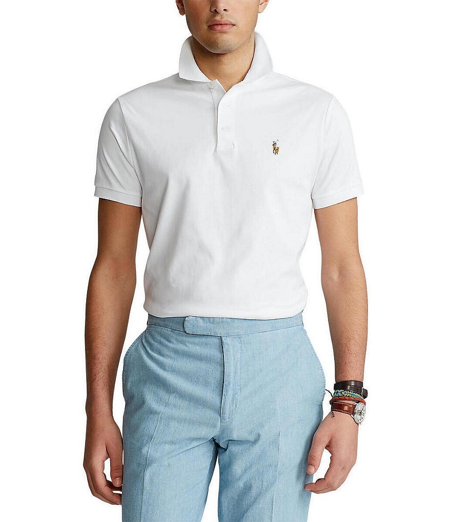 

Рубашка-поло приталенного кроя Polo Ralph Lauren из мягкого хлопка с короткими рукавами и разноцветными пони, белый