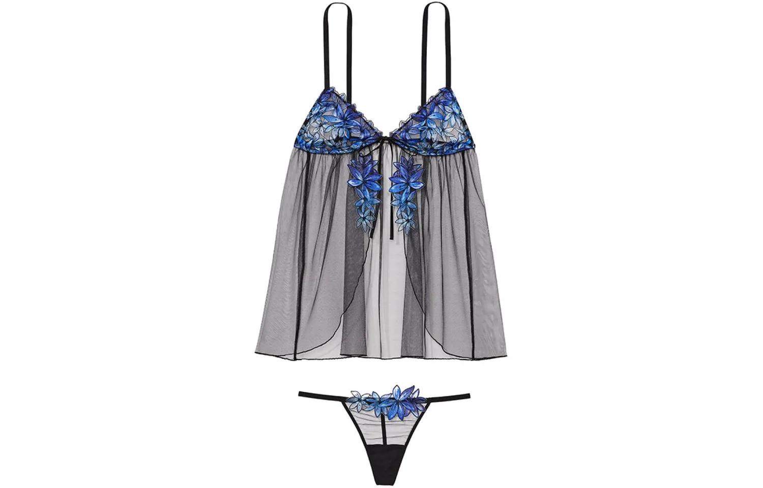 Victoria's Secret Комплект нижнего белья женский черный синий цветочный