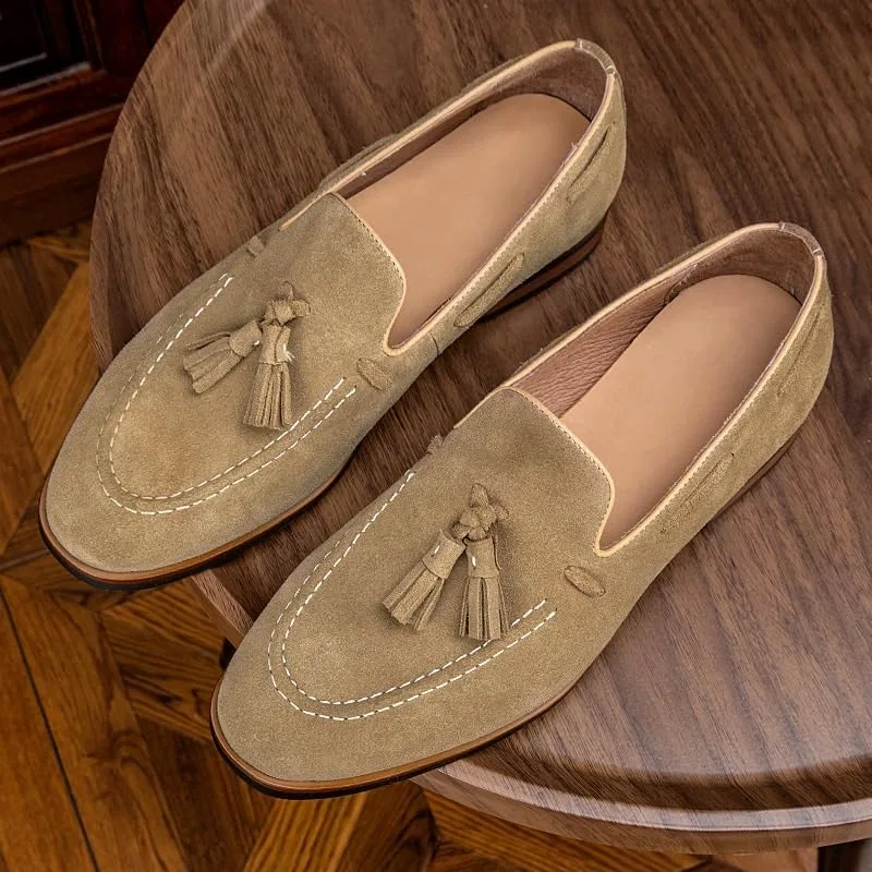 Лоферы кожаные замшевые Men's Suede Leather Refine Dress Comfort Loafer, бежевый UOPYNE — фото 2