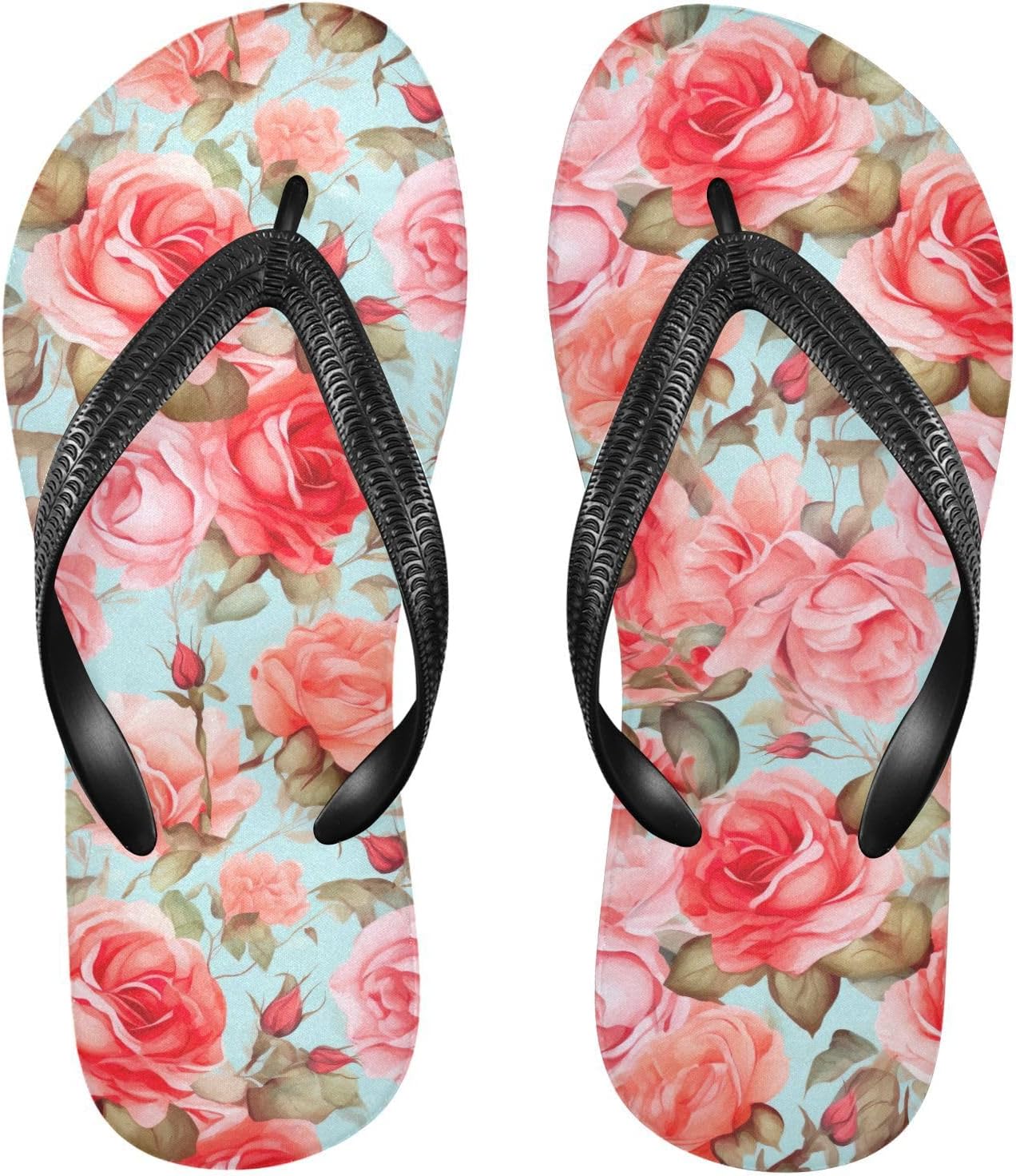 

Сланцы SPRIPORT с акварельными цветочными розами для женщин и мужчин, удобные повседневные шлепанцы с мягкой стелькой и противоскользящей резиновой подошвой, плоские сандалии для прогулок, летнего пляжа, Multicoloured