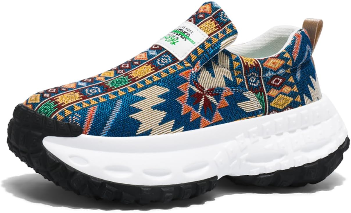 

Мужские слипоны с массивной подошвой, дышащие кроссовки на платформе из канваса для повседневной ходьбы и ежедневной носки Zhoupulp, синий