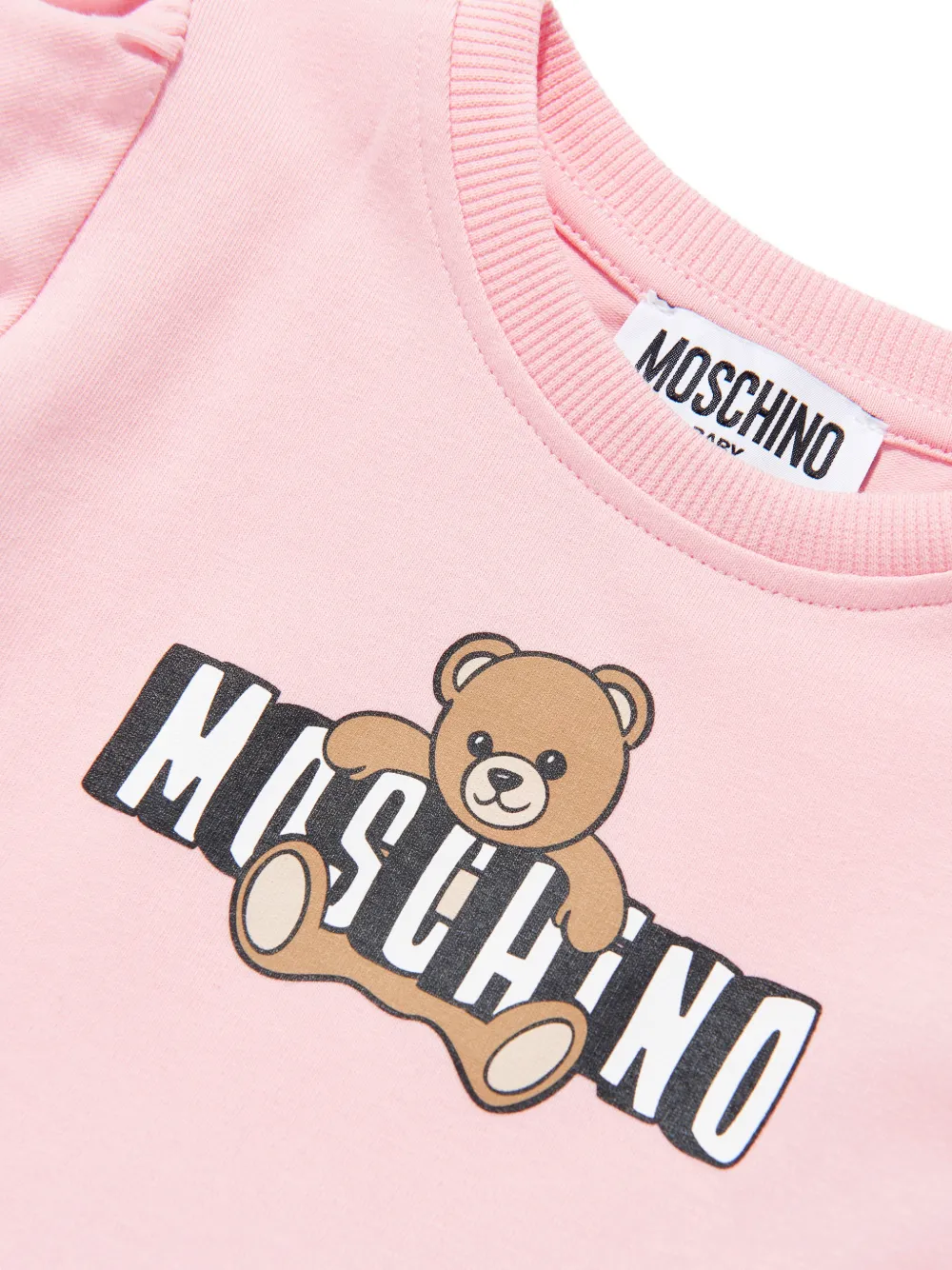 Платье с пышными рукавами и принтом медвежонка Moschino Kids, розовый — фото 3