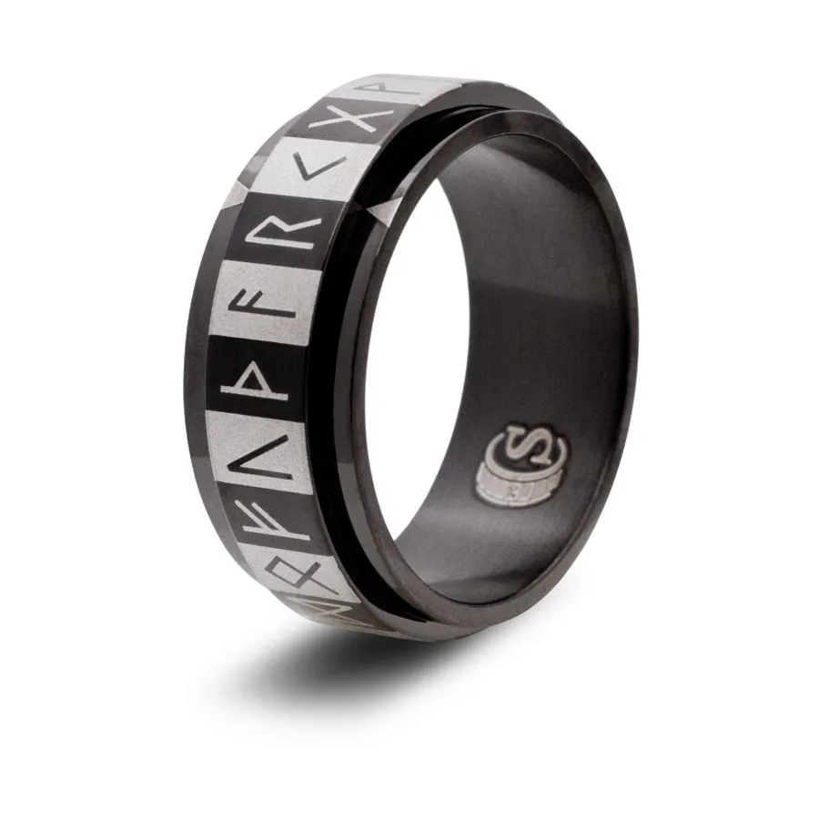

Кольцо для игральных костей - черное, размер 12 (Футарк), Dice Rings - Futhark