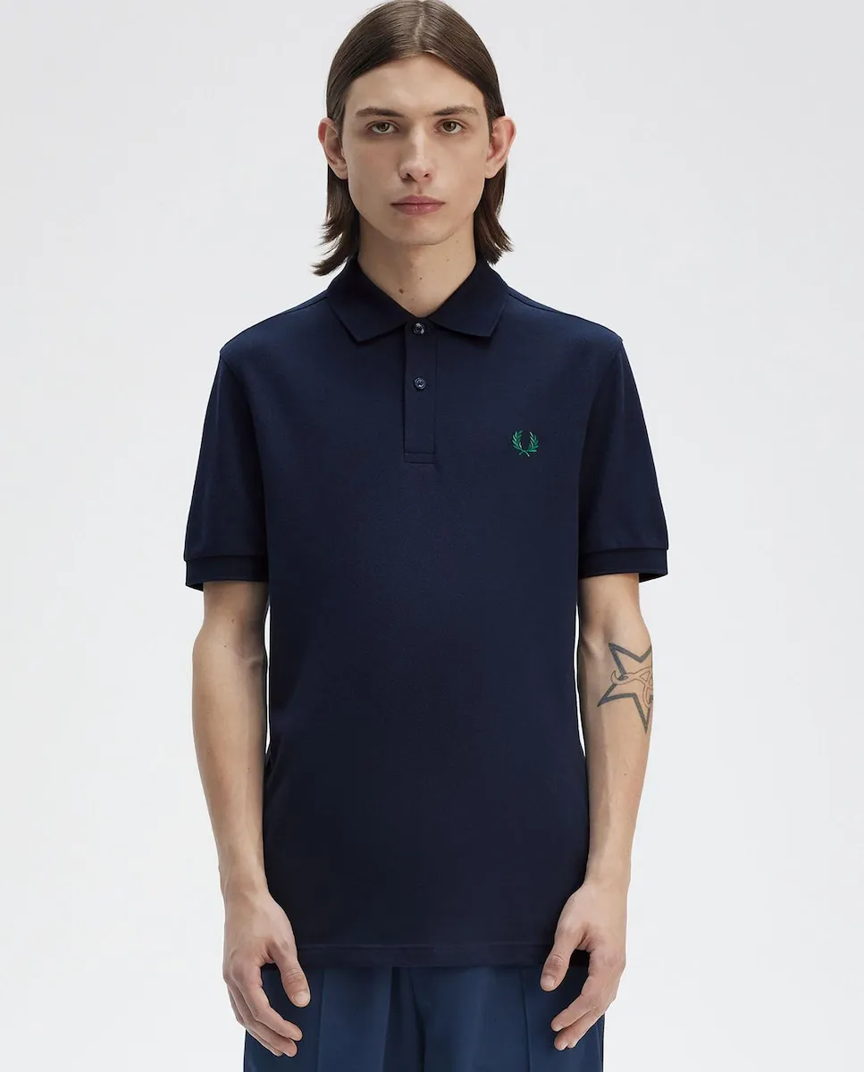 

Мужская однотонная футболка поло из хлопкового пике с коротким рукавом Fred Perry, темно-синий