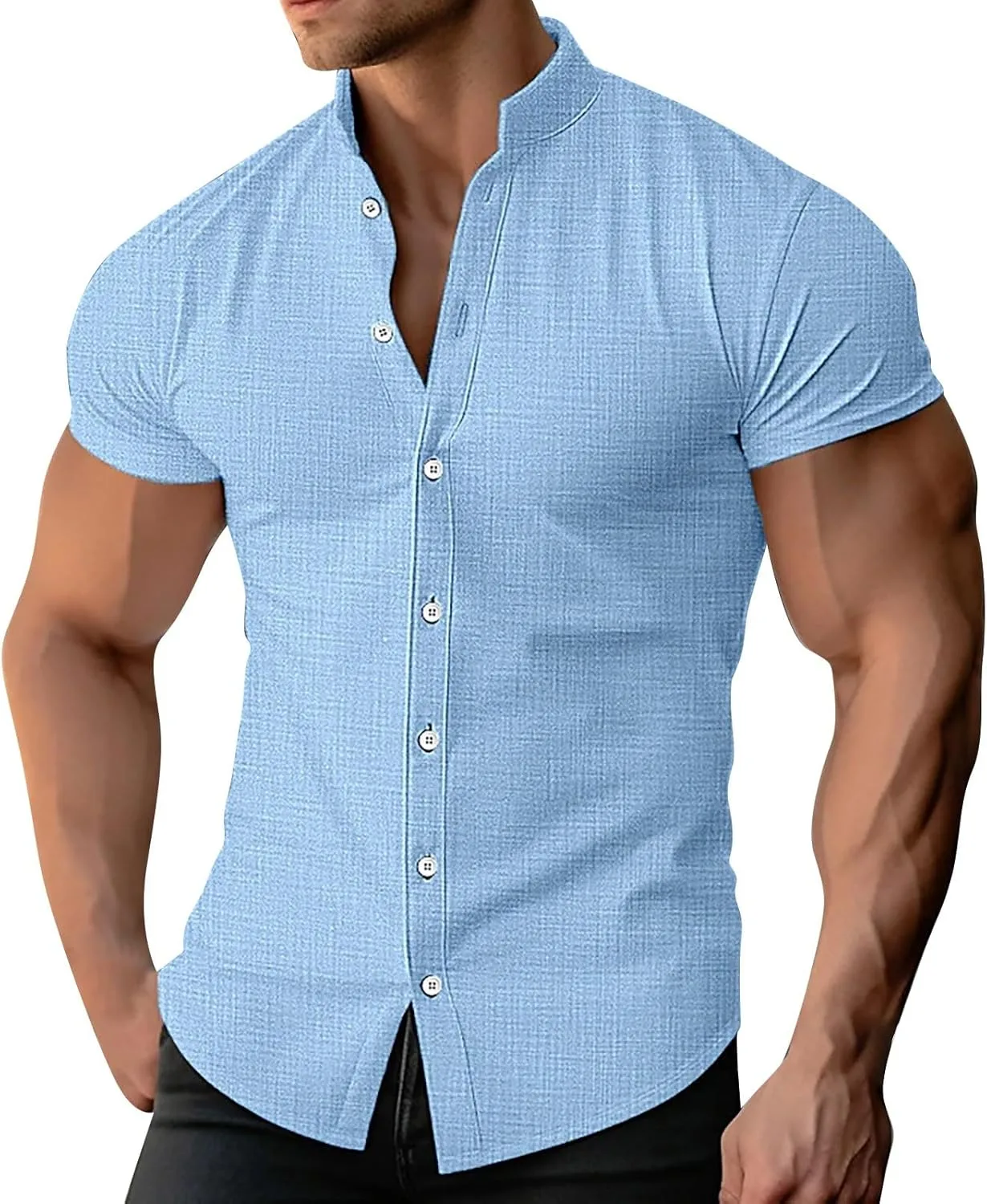 

Хлопковая льняная рубашка для мужчин Muscle Fit с коротким рукавом