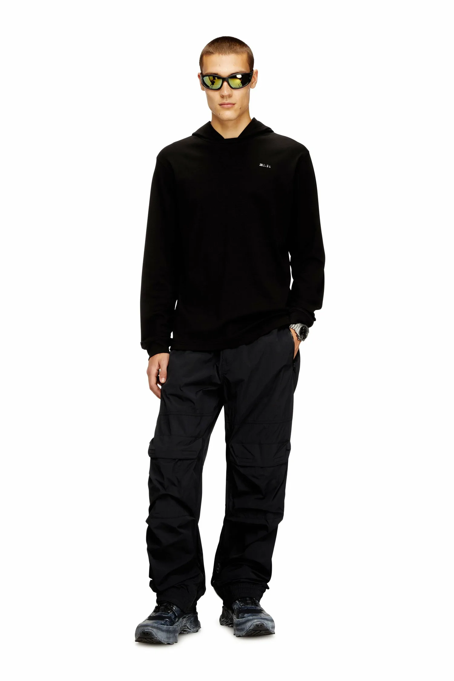 Мужская футболка с капюшоном и длинными рукавами T-BILL-LS-HOOD-MET Diesel, black — фото 2