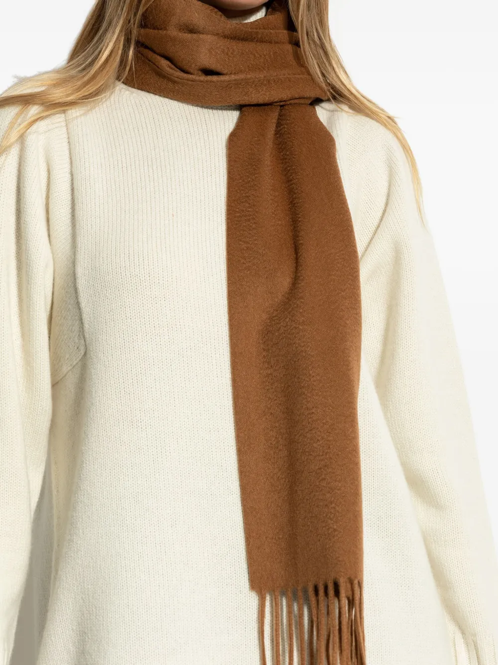 Шарф с вышитым логотипом и бахромой Max Mara, коричневый — фото 4