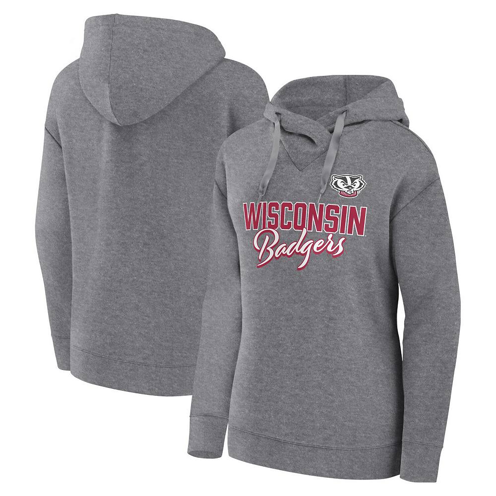 

Женский пуловер с капюшоном Fanatics с логотипом Heather Grey Wisconsin Badgers Script Favorite, цвет Wis Grey