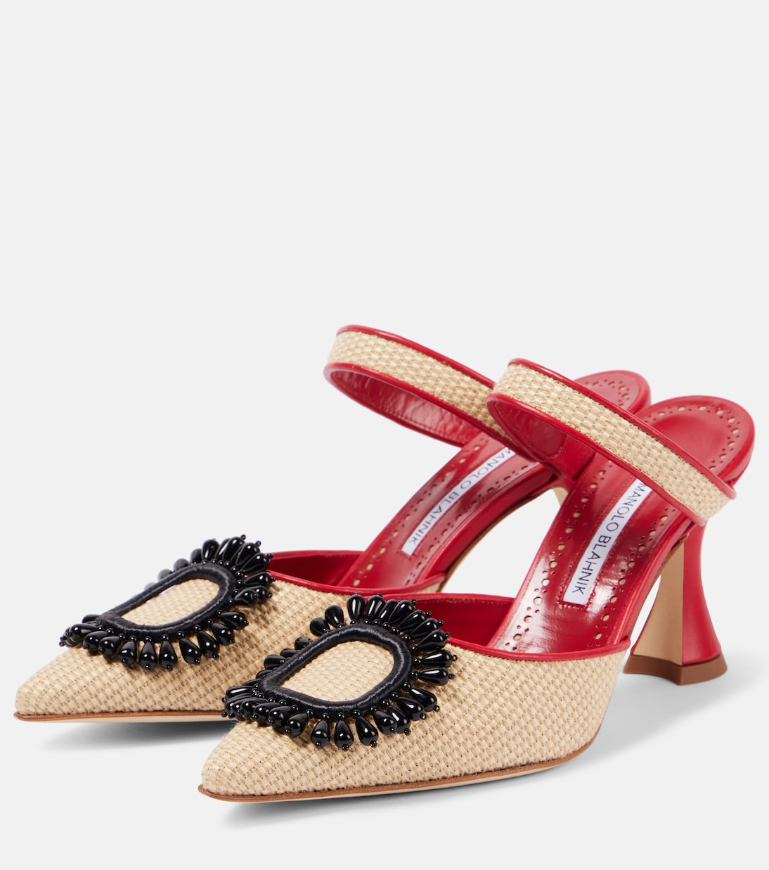 Атика 90 украшенные мюли из рафии Manolo Blahnik, 1105 Dcrm/6208 Bred — фото 4