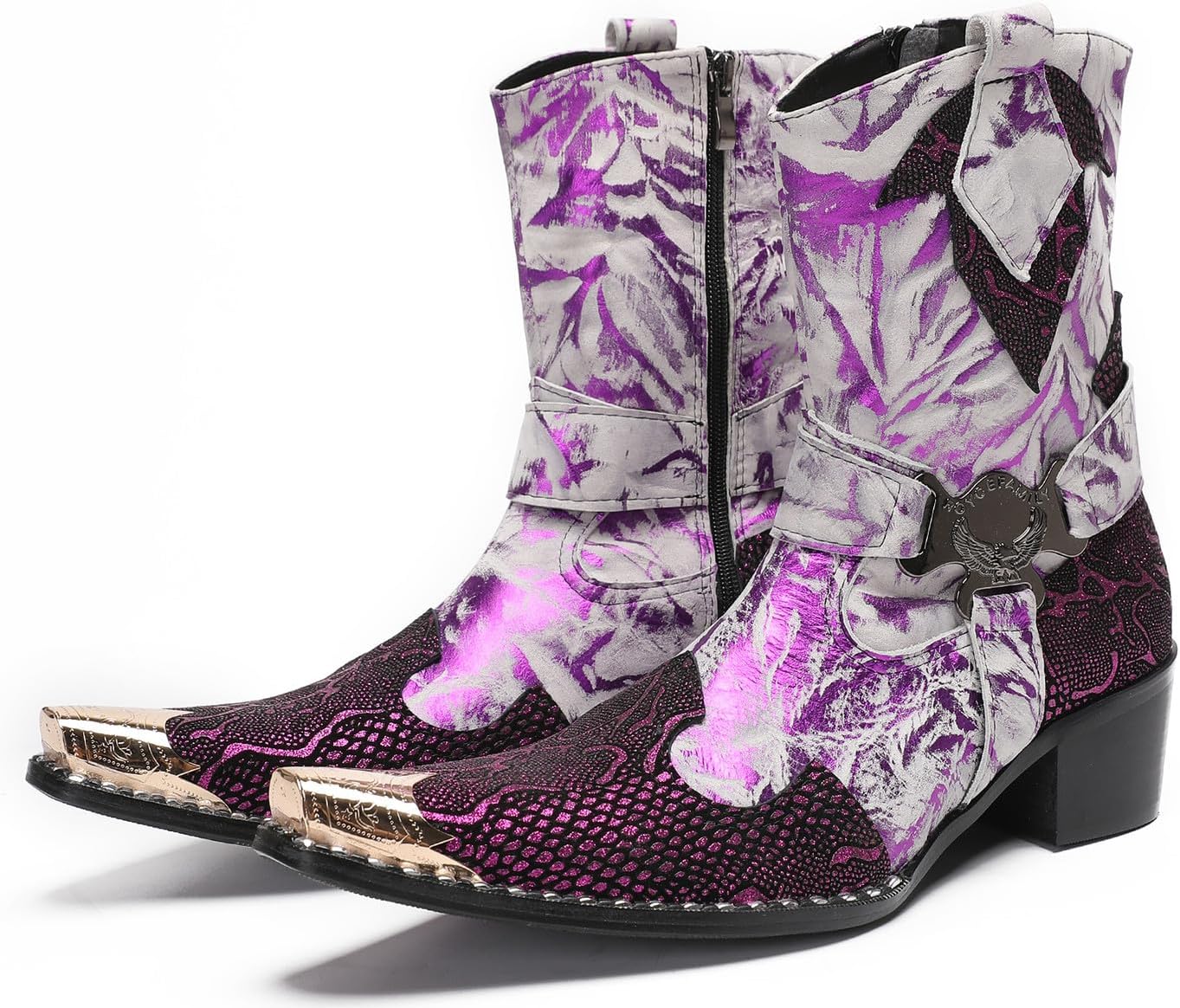 

Мужские ботинки Santimon Cowboy, повседневные и нарядные, из натуральной кожи, высокие, с металлическим носком, молнией, размером, вестерн-стиль, модные, для свадьбы, певцов, баров, вечеринок, бальных мероприятий, челси-бутсы, фиолетовый