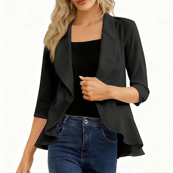 

Женский кардиган-блейзер с открытой передней частью, одной пуговицей и рукавом три четверти Clearflower, Black