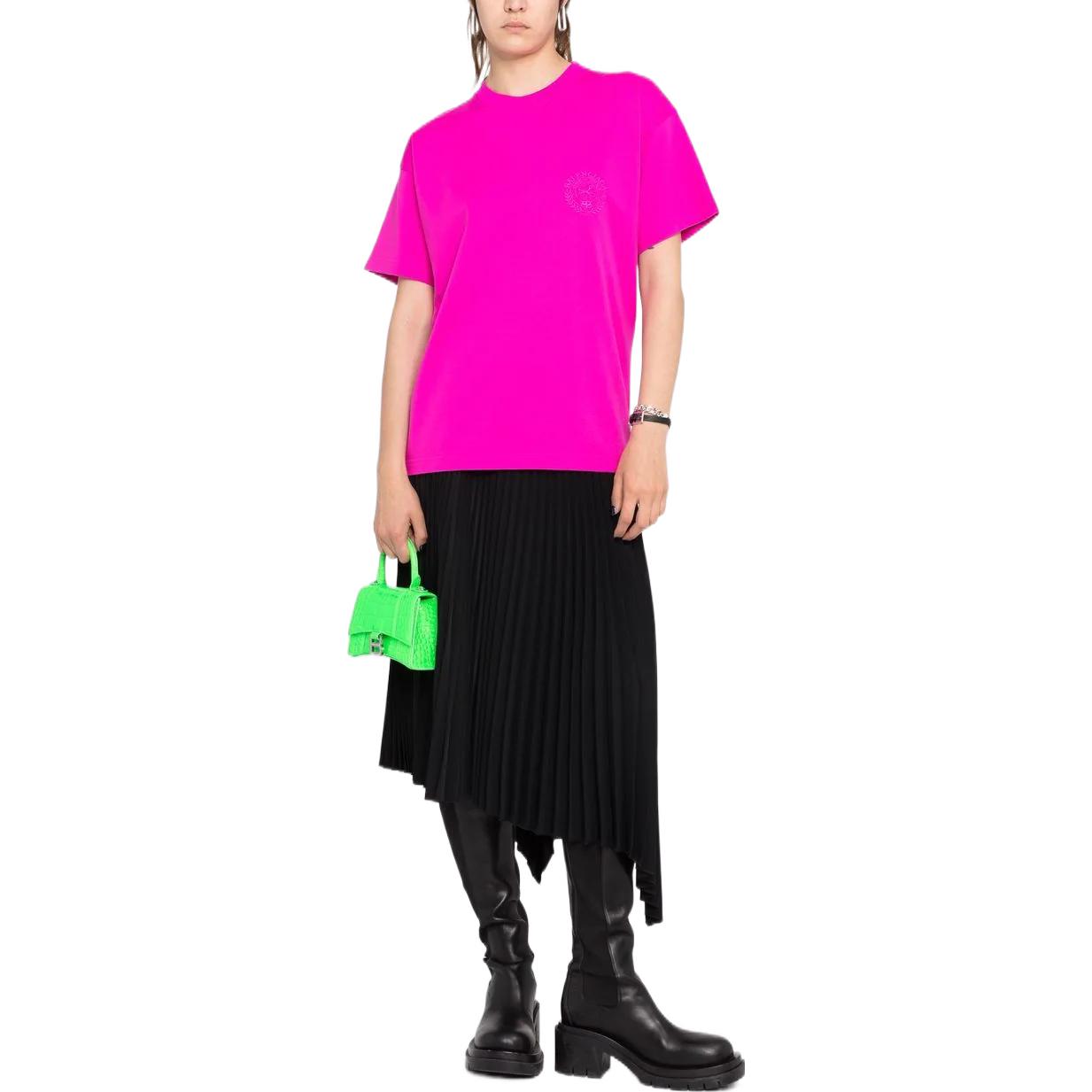 Футболка Balenciaga с удлиненными плечами женская неоновая розовая свободного кроя — фото 3