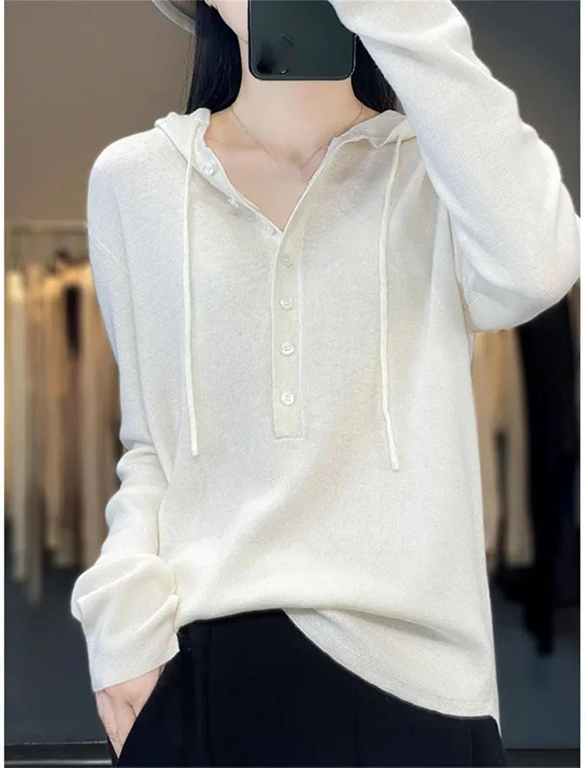 Женская худи с капюшоном, тонкая вязаная, бренд Generic, серый — фото 3