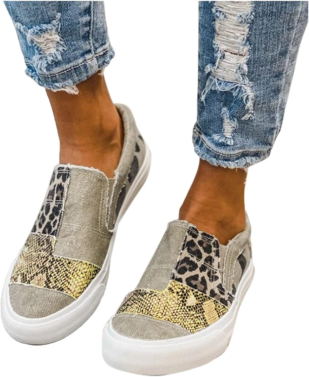 

Женские канвасовые кроссовки с леопардовым принтом на платформе, модные винтажные слипоны, мягкие лоферы на плоской подошве, легкие повседневные кроссовки низкого типа для ходьбы, удобные спортивные кроссовки Wabkderpu, хаки