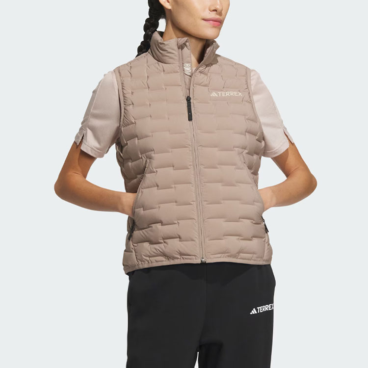 Adidas Женская розово-коричневая пуховая жилетка, Pink Brown — фото 4