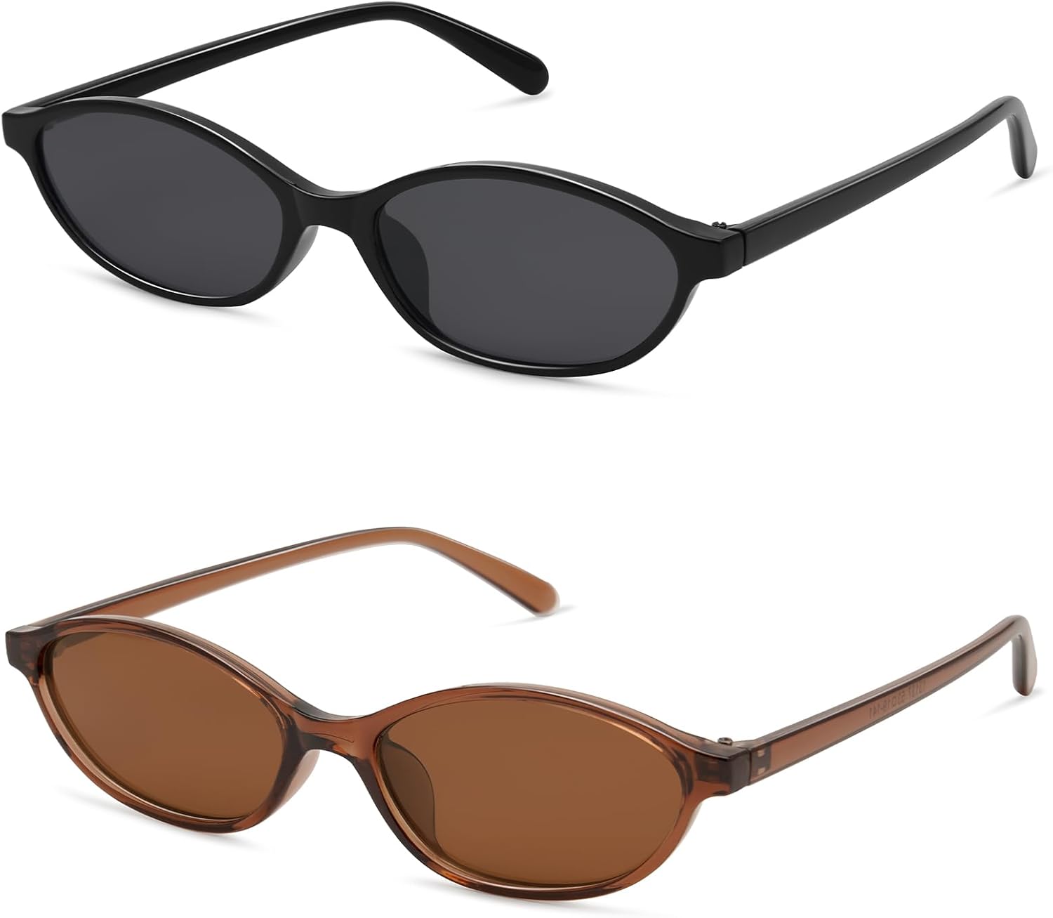 

Ретро-солнцезащитные очки овальной формы для женщин, маленькие, в стиле 90-х, винтажные, узкая оправа «кошачий глаз», комплект из 2 штук GIGIMOTTE, 2pack-black/Grey+clear Brown