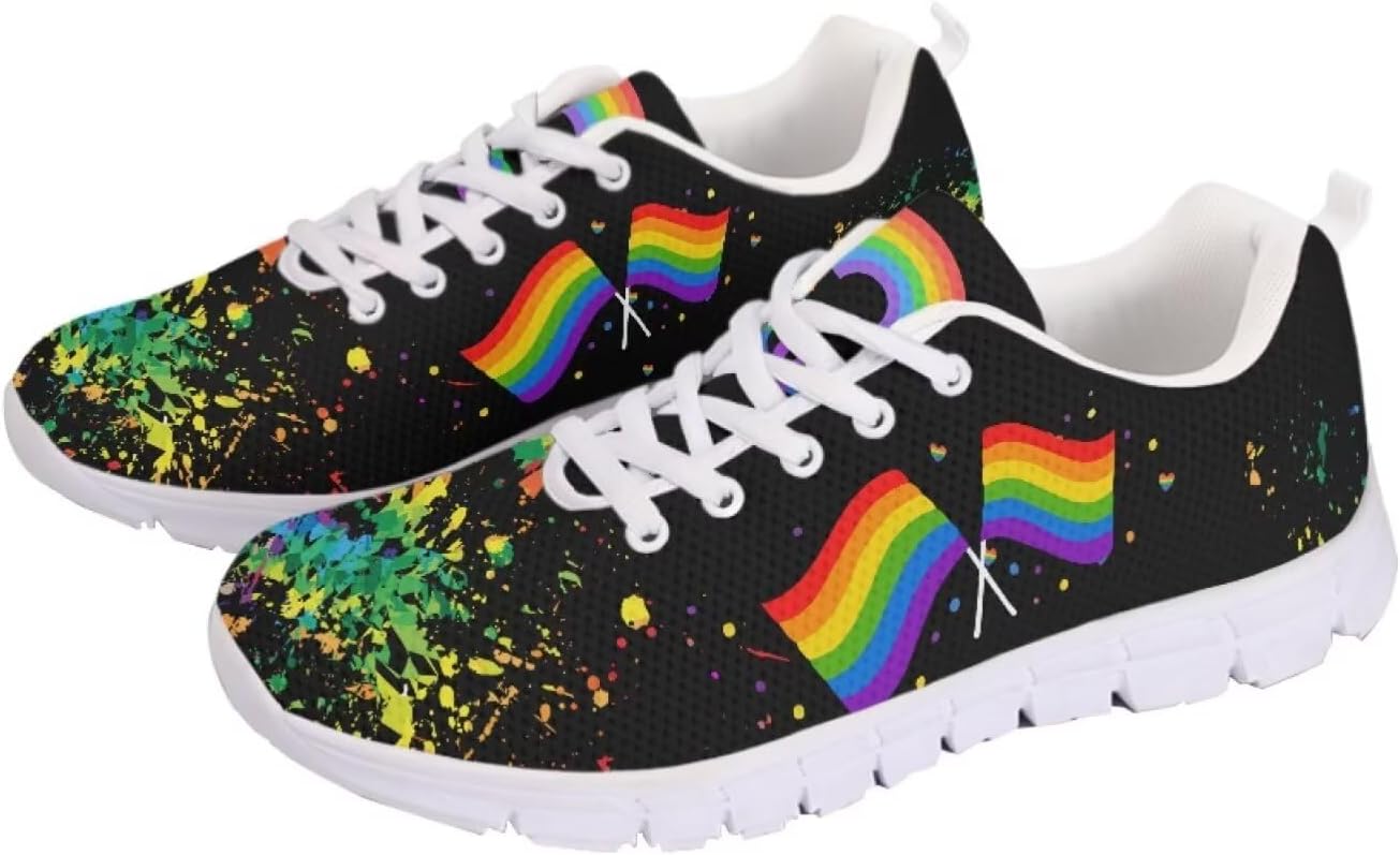 

Кроссовки для взрослых девушек, дышащие теннисные кроссовки, беговая обувь, уличная обувь, спортивные кроссовки для женщин и мужчин Getelinseng, Rainbow Flag Splash