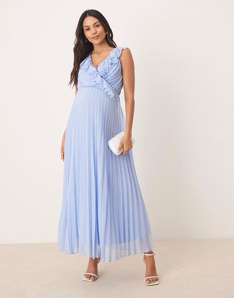 

Платье миди для беременных ASOS DESIGN с оборками и запахом в складку нежно-голубого цвета ASOS Maternity