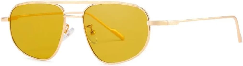 

Овальные солнцезащитные очки для женщин и мужчин, роскошные, в стиле ретро, ​​с двойной перемычкой, металлическая оправа, защита от УФ-излучения UV400 UATXTAU, Gold Yellow