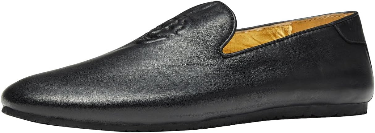 

Мужские слипоны Santimon из кожи с уникальным дизайном черепа - легкие складные летние туфли с футляром для путешествий, балетки для деловой поездки и путешествий, черный