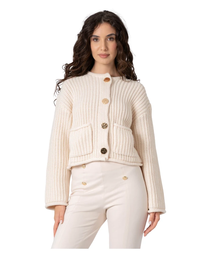 

Короткий кардиган крупной вязки Kocca, бежевый