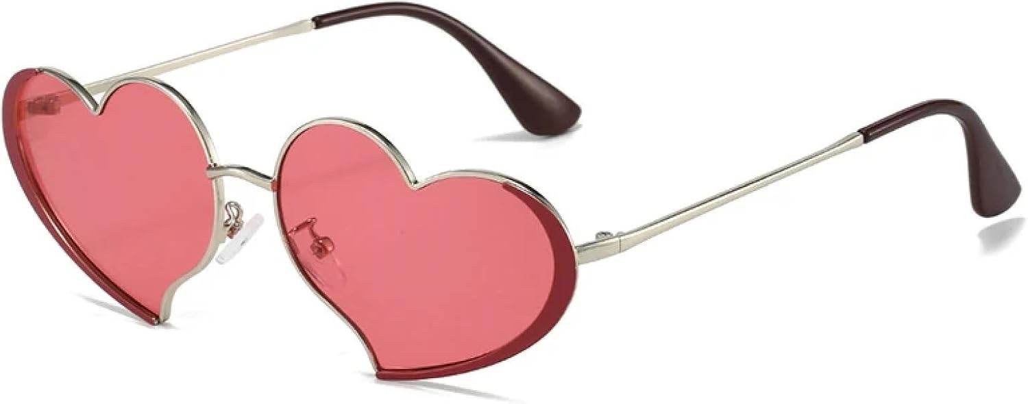 

Женские винтажные солнцезащитные очки в форме сердца, модные, в металлической оправе, для вечеринок и пляжа, роскошные, с защитой от УФ-излучения UV400 TVTBBVV, Silver-red
