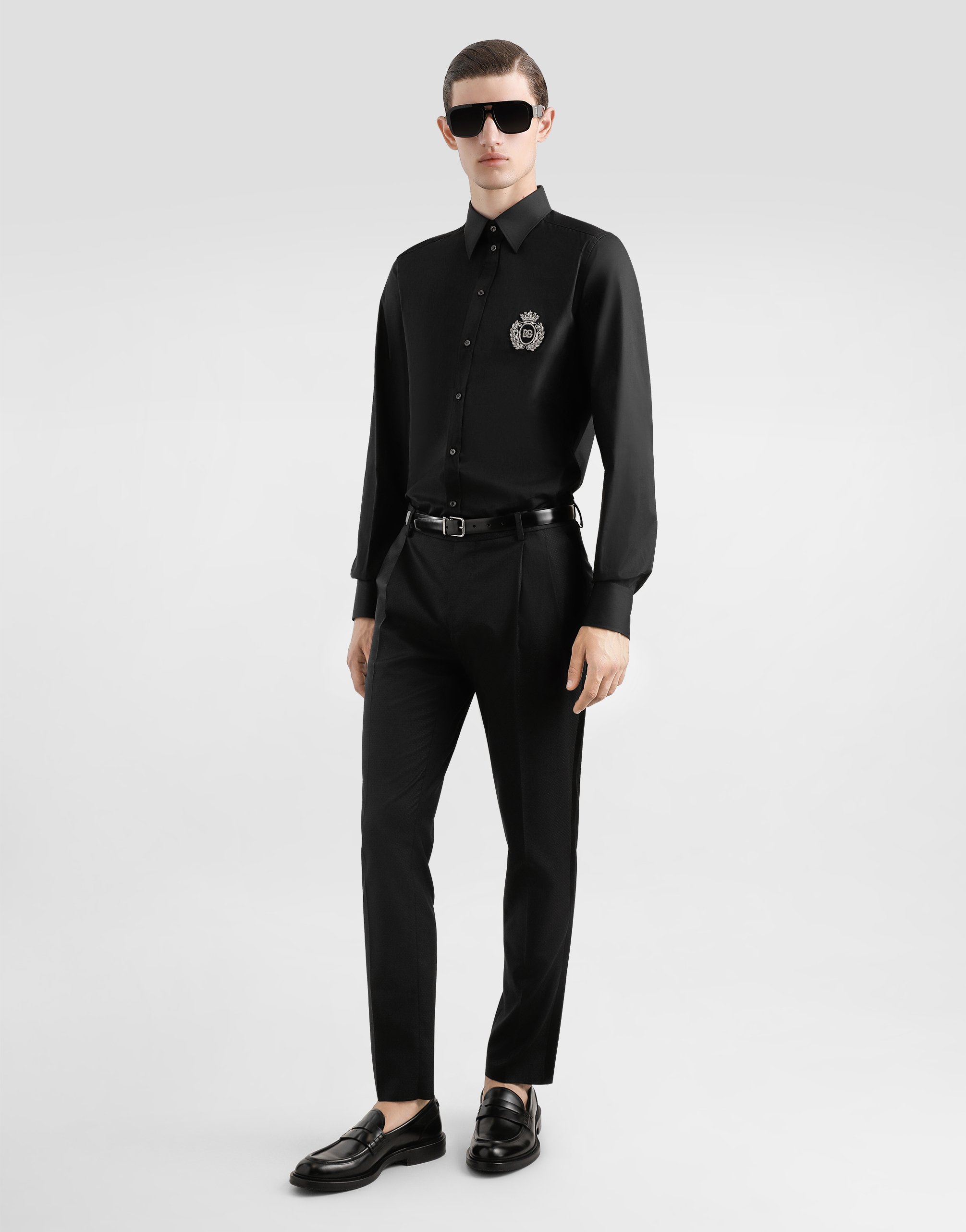 Хлопковая рубашка с гербовой нашивкой Dolce & Gabbana, черный — фото 2