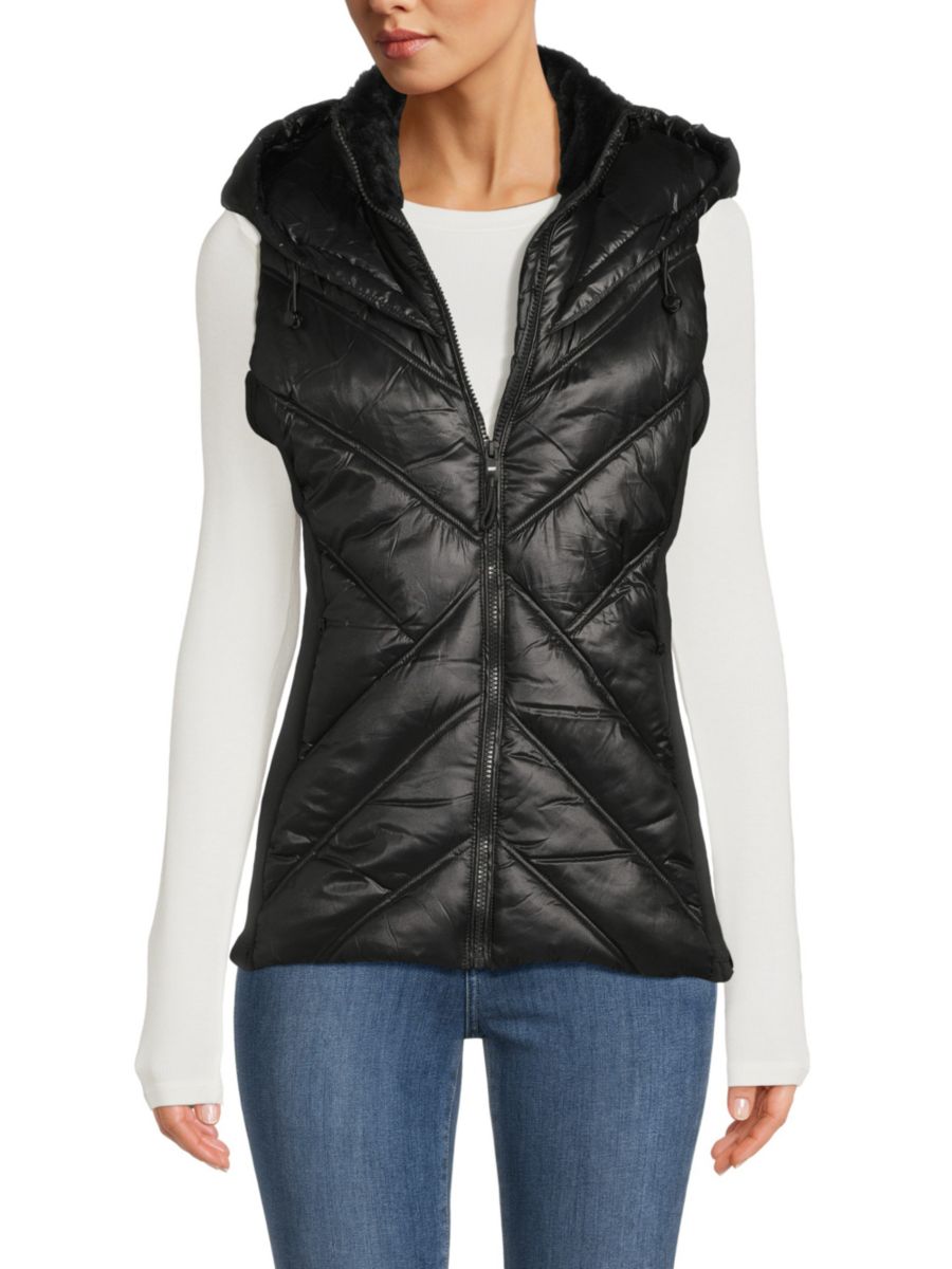 

Жилет с капюшоном из искусственного меха DKNY Sport, черный