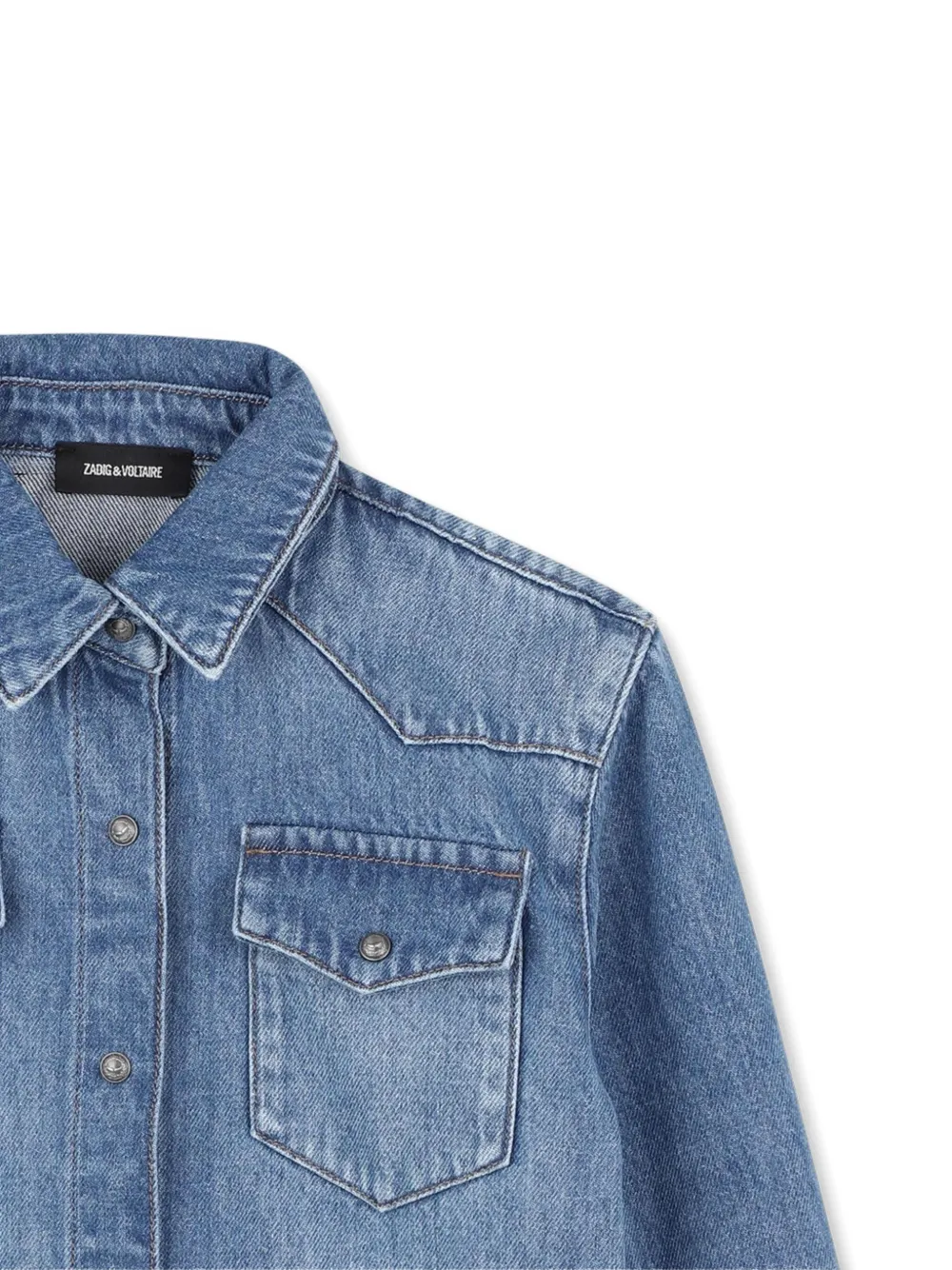 Джинсовая рубашка с вышивкой Zadig & Voltaire Kids, синий — фото 3