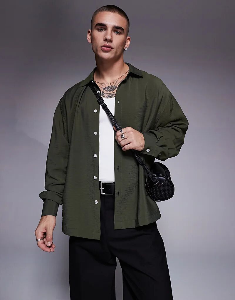 

Свободная фактурная рубашка свободного кроя коричневого цвета ASOS DESIGN