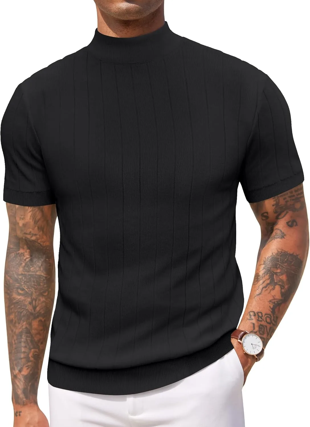 

COOFANDY мужской короткий рукав с воротником-стойкой, рифленая вязка