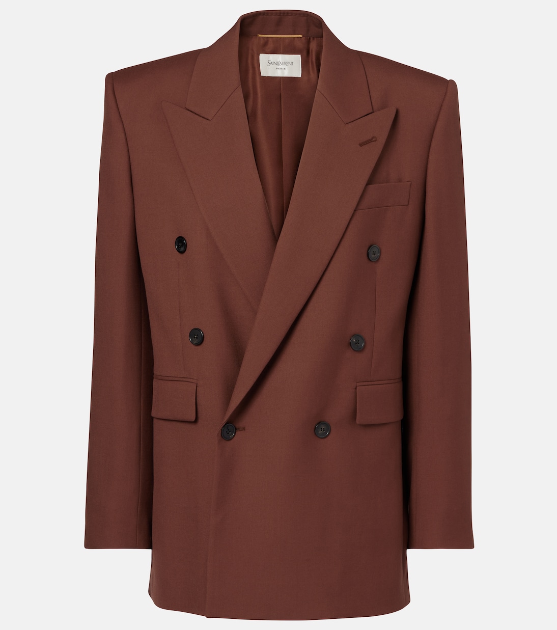 

Двубортный пиджак из шерстяного габардина Saint Laurent, Brun Girofle
