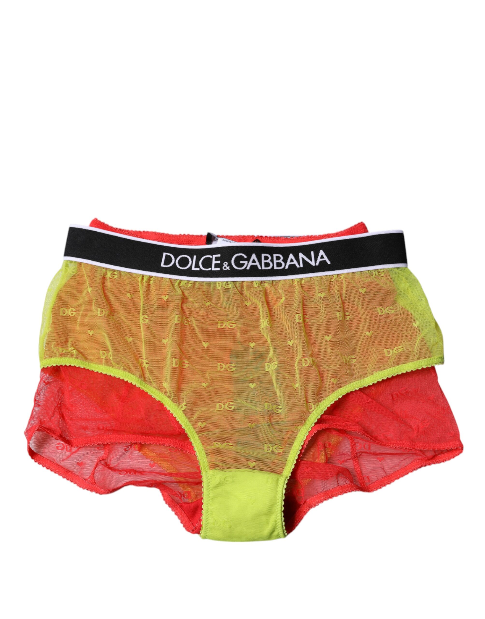 Трусики-трусы средней талии из красного и желтого тюля Dolce & Gabbana