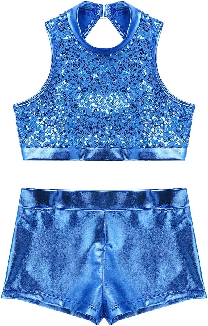 Спортивный костюм для танцев Sequins, vastwit, 2 предмета, Mock Neck Blue — фото 3