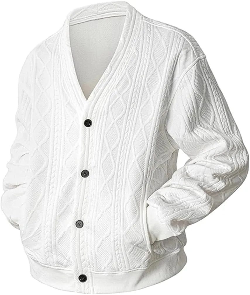 

Мужской кардиган Plus Size с V-образным вырезом и ромбовидным узором, свободный, для зимнего повседневного образа