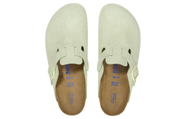 Тапочки boston soft footbed suede leather narrow fit sandals 'faded lime' Birkenstock, зеленый — фото 4