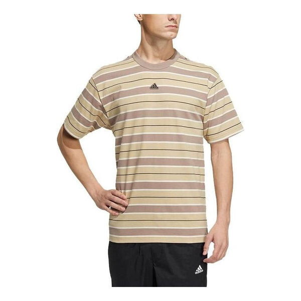 

Футболка striped logo print casual t-shirt 'tan' Adidas, бежевый