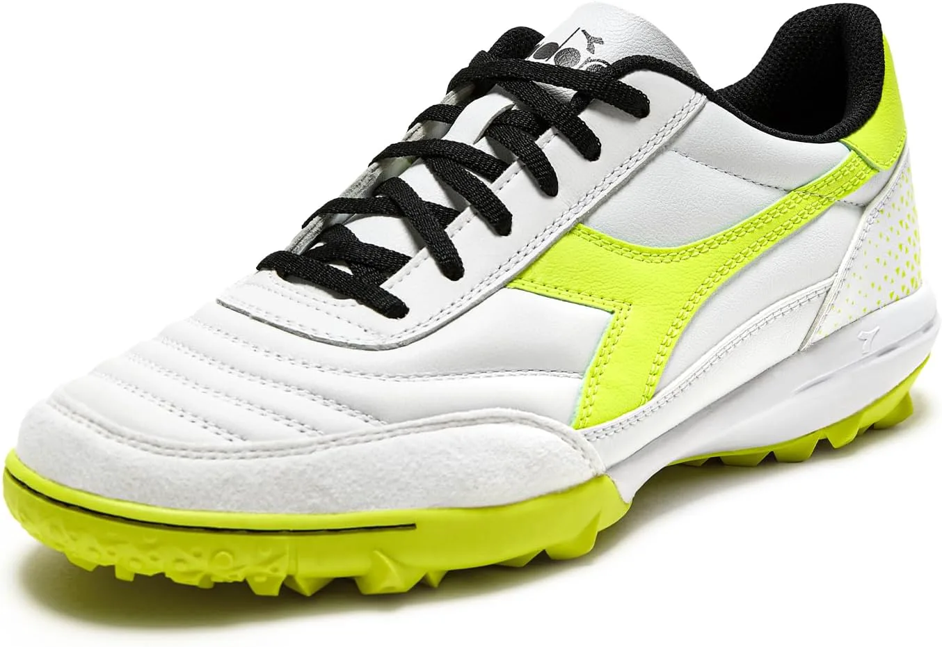 Футбольные бутсы Diadora Calcetto LT для игры на искусственном газоне - натуральная кожа, улучшенная амортизация, резина с повышенной износостойкостью, искусственный газон, оптимальное сцепление и стабильность, белый/желтый — фото 2