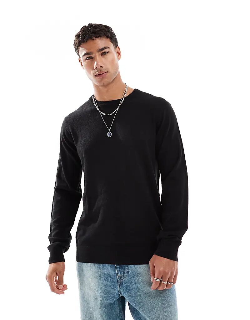 

Потертый джемпер с круглым вырезом черного цвета