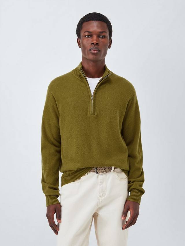 

Кашемировый джемпер с полузастежкой и высоким воротником John Lewis, Olive