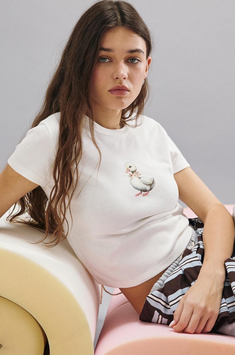 

Футболка с рисунком утки Pull And Bear, белый