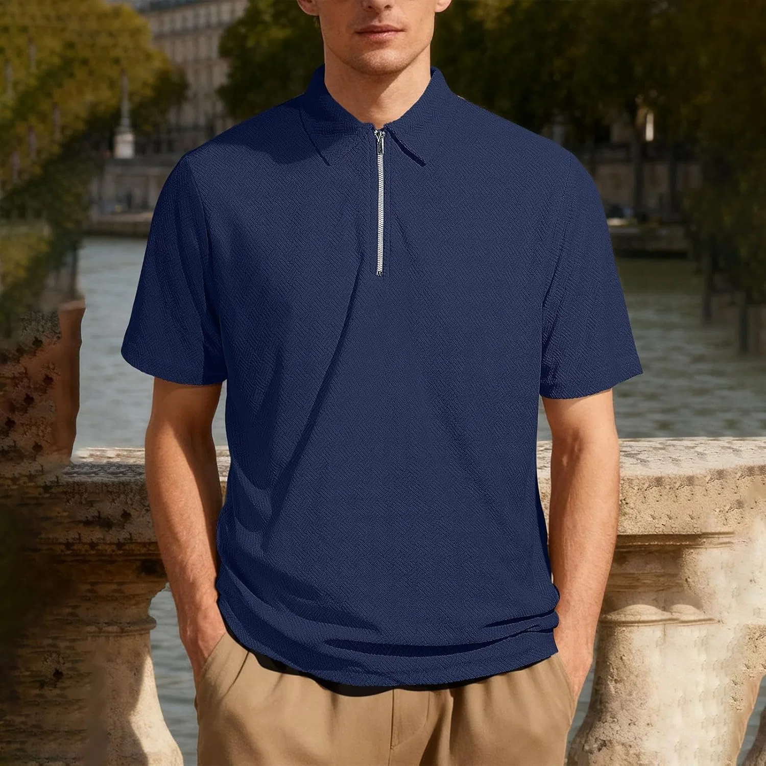 Мужская футболка хенли Western Polo, Navy — фото 3